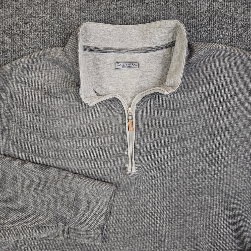 Collars & Co 1/4 Quarter Zip Pullover Mens 2XL Gray Sweater Knit Stretch Golf